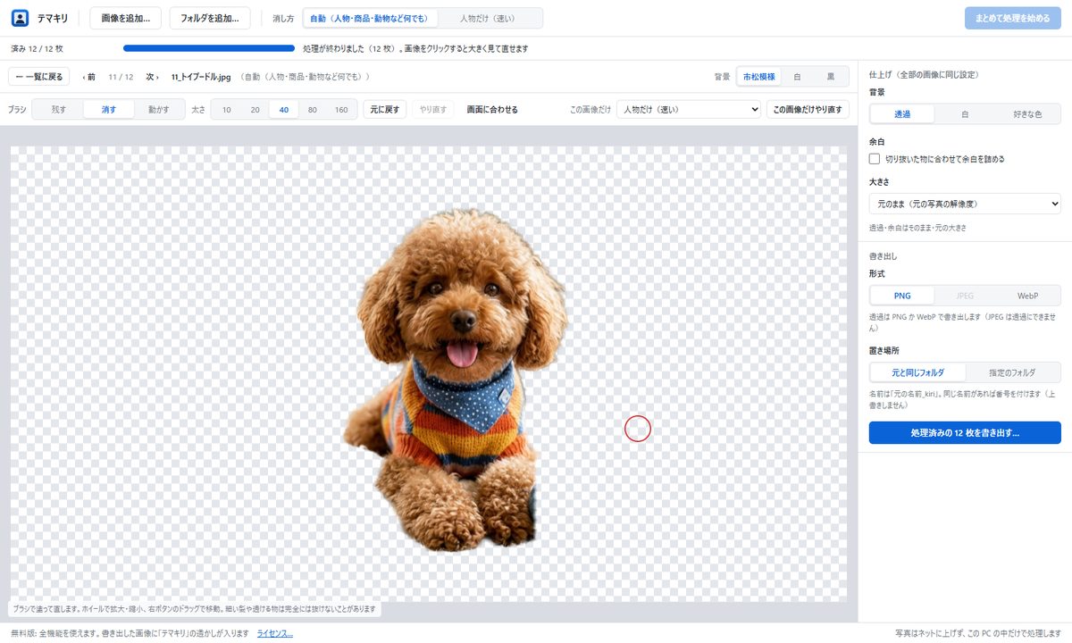 テマキリのブラシで消し残しを直した画面