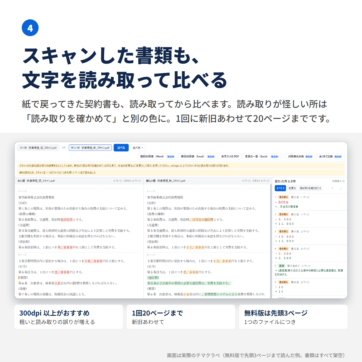 スキャンした古い版と新しい版を読み取って比べた画面