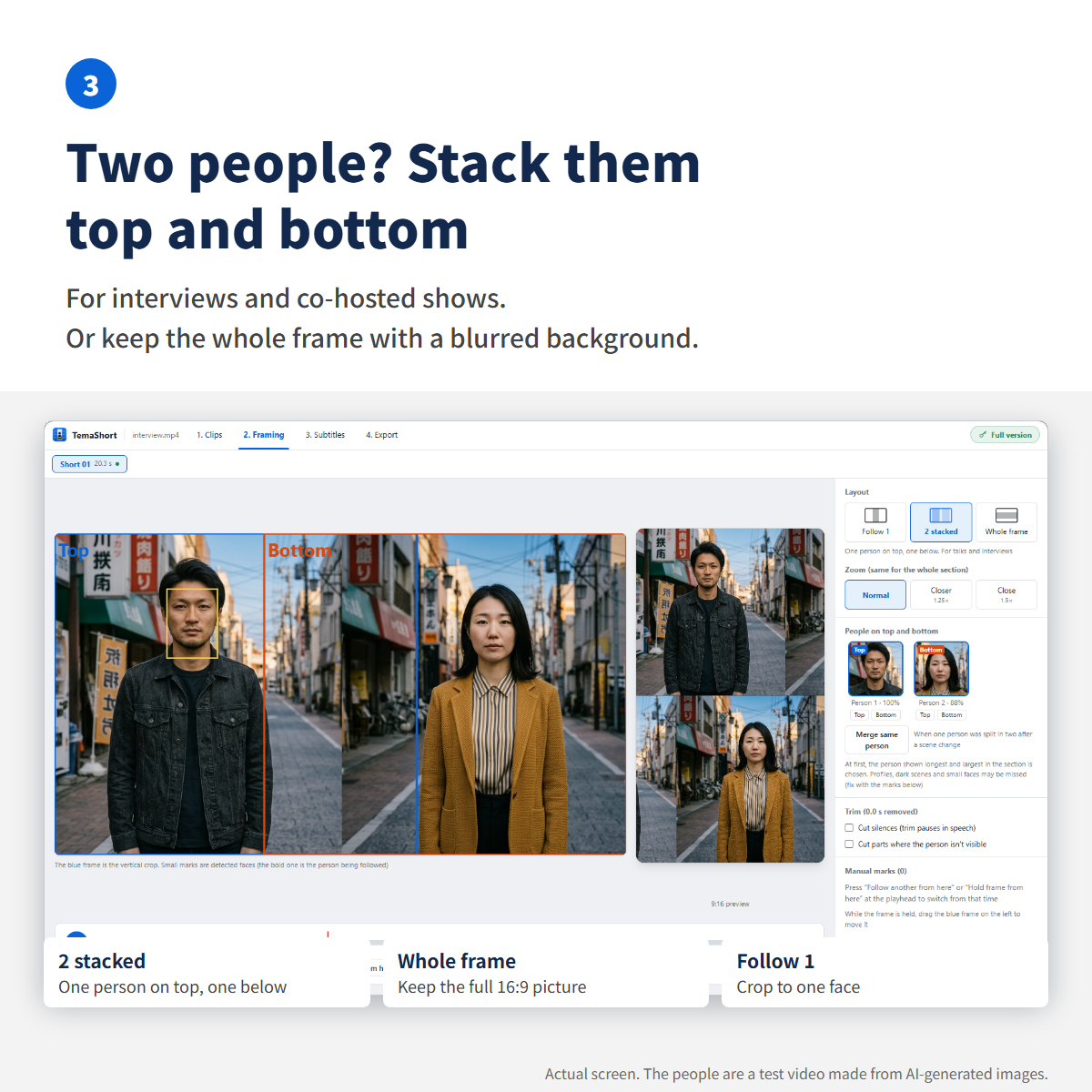 Two people in an interview, stacked top and bottom in the vertical preview